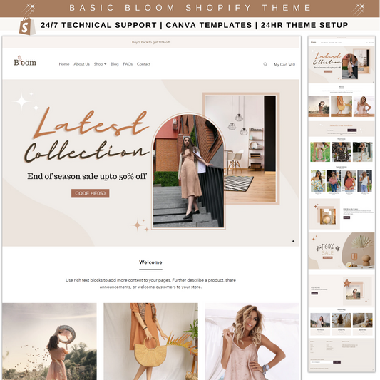 Boutique - Minimal Shopify theme, Beige Shopify Website design, Shopify theme template, Shopify 2.0, Feminine, Aesthetic, Canva banners