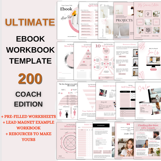 Blush pink Ebook template canva, Workbook template canva, business coaching, life coaching, coaching templates, online coach, online course