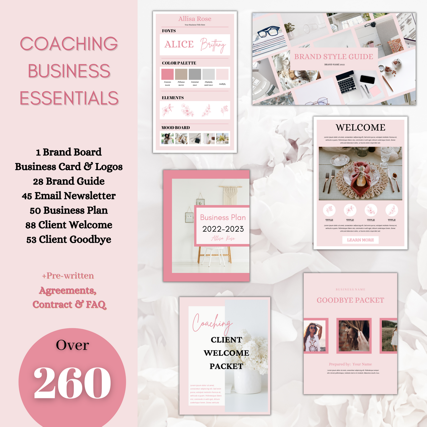 1470+ Blush pink coaching business start up toolkit, life coach templates, business coach bundle, canva coaching worksheets, client welcome packet