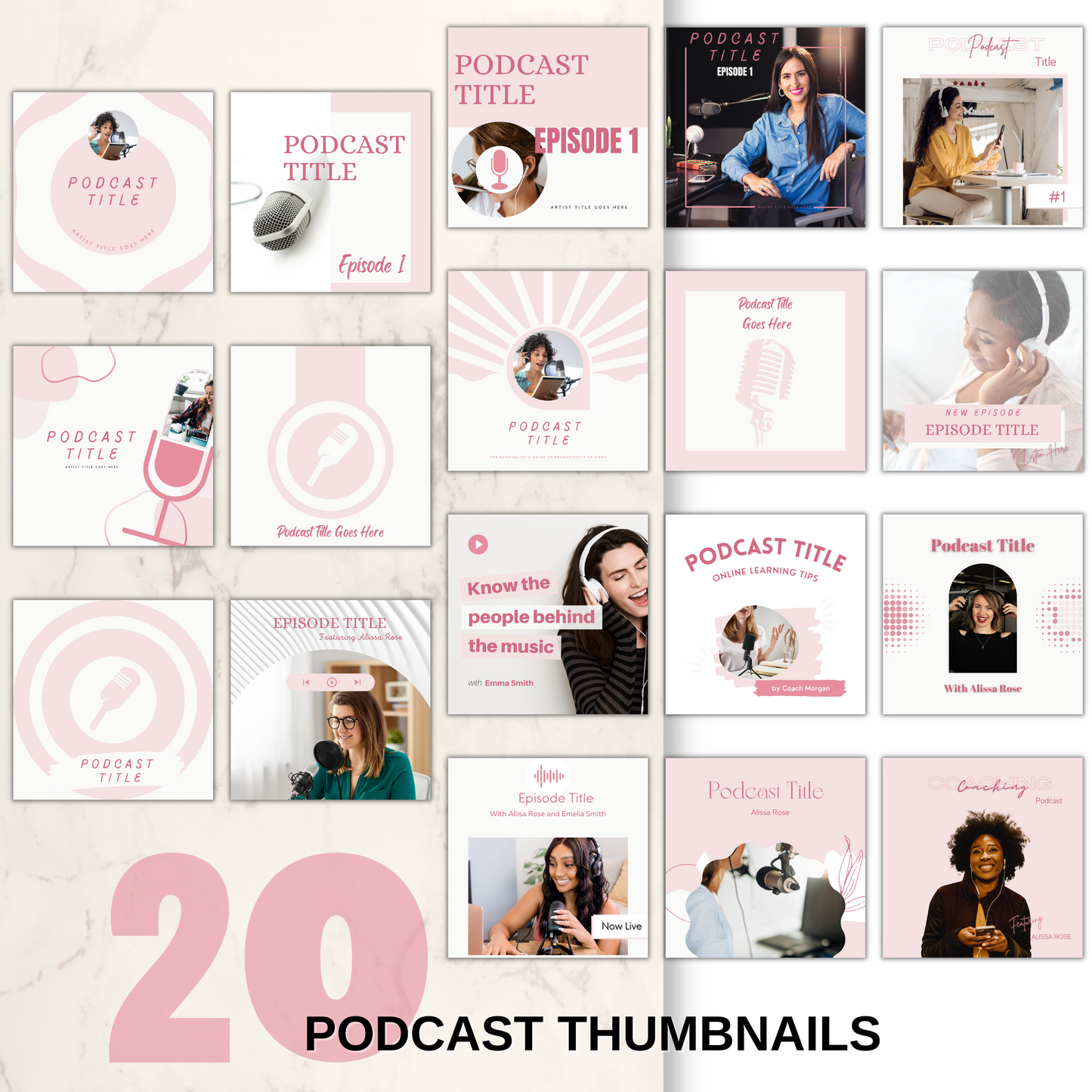 Youtube banner blush pink, podcast cover, youtube channel kit, youtube thumbnails, youtube intro, youtube branding, youtube kit, end screen