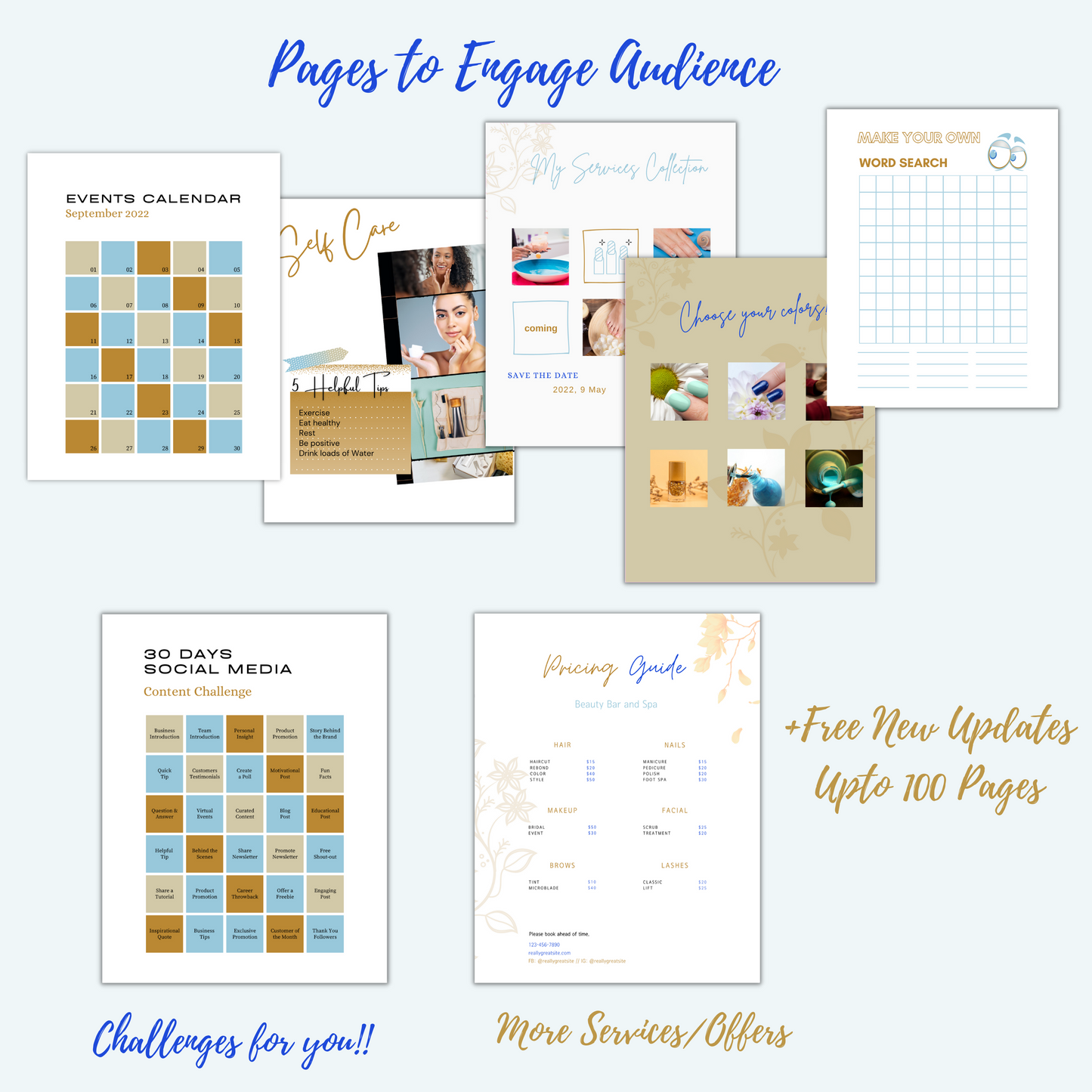 60+ Blue Gold Ebook/Workbook Template Canva