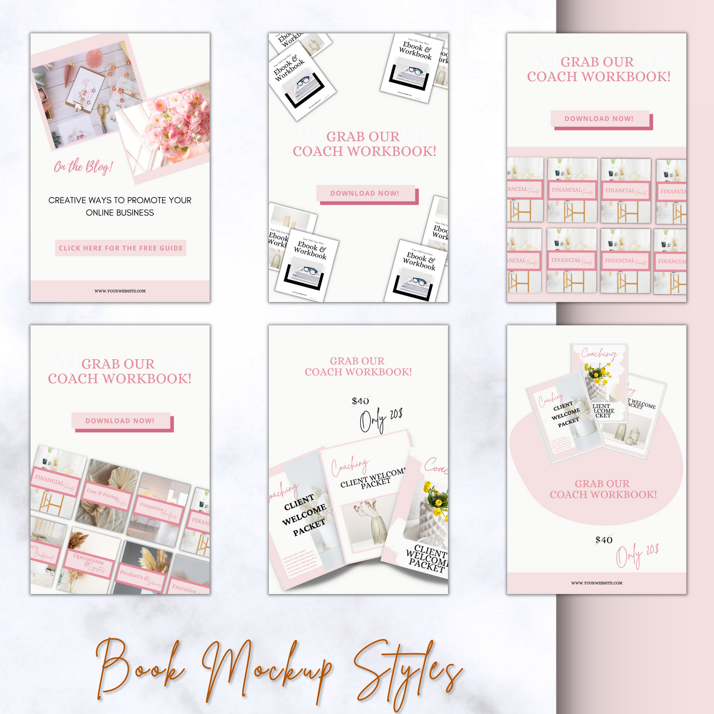 Blush pink pinterest templates for canva, online coach, pinterest management, pinterest pins, pinterest template canva, online course