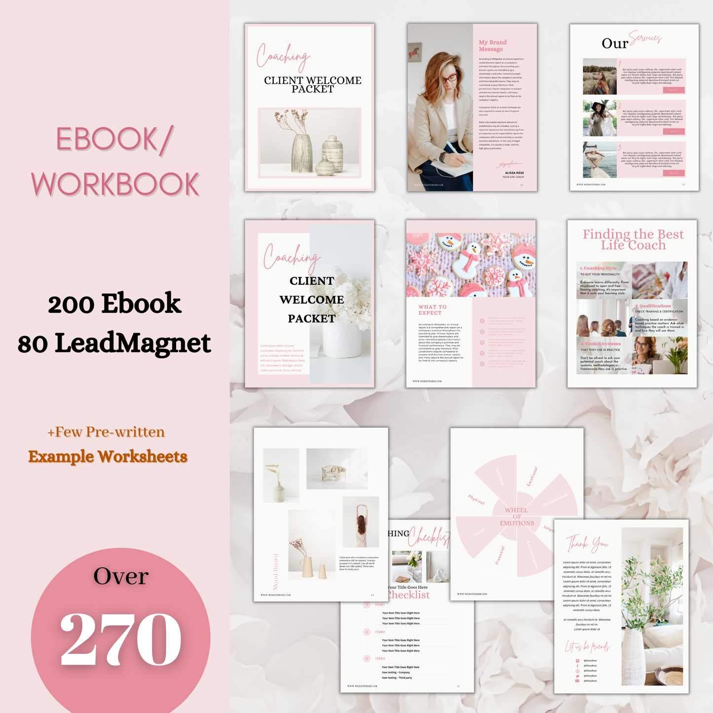 1470+ Blush pink coaching business start up toolkit, life coach templates, business coach bundle, canva coaching worksheets, client welcome packet