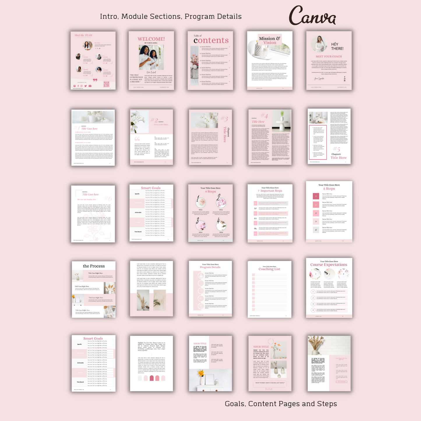 Blush pink Ebook template canva, Workbook template canva, business coaching, life coaching, coaching templates, online coach, online course