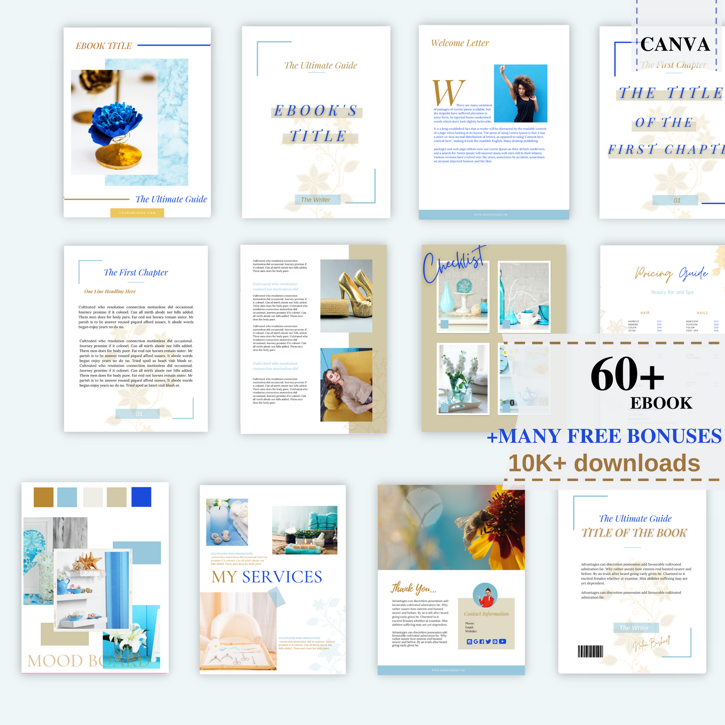 60+ Blue Gold Ebook/Workbook Template Canva