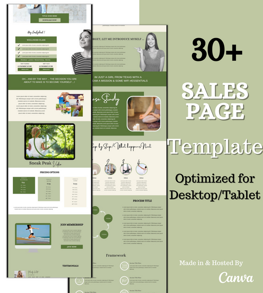 sales page template, course landing page, link in bio, Online course sales funnel, Course launch, wellness coach, health coach, nutritionist