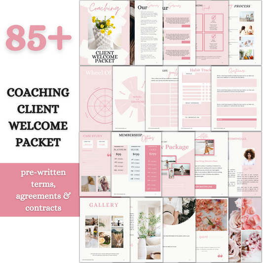 Blush Pink Coaching client welcome packet, client onboarding, Coaching Business Templates, Online Course Clients, life coach, business coach