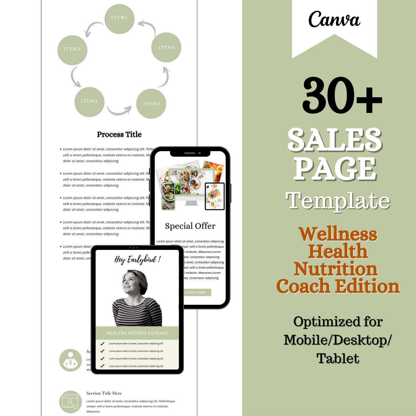 sales page template, course landing page, link in bio, Online course sales funnel, Course launch, wellness coach, health coach, nutritionist