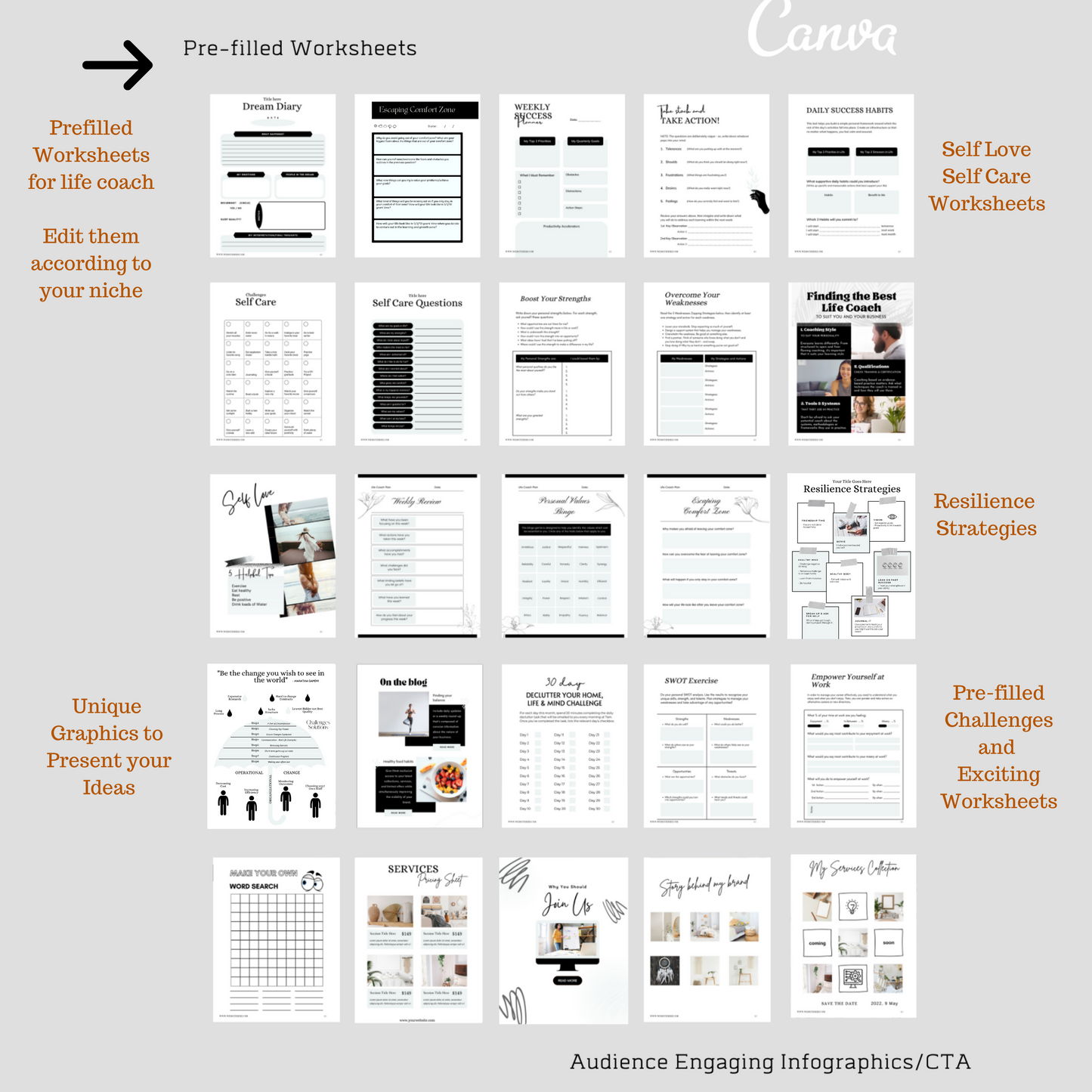 150+ Ultimate Coach Edition Ebook/Workbook Template Canva