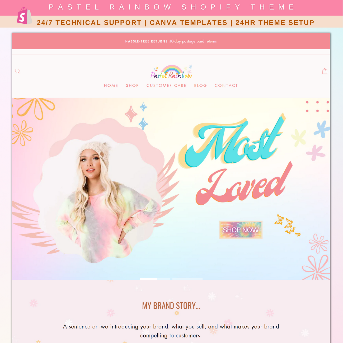Shopify Theme Template - Pastel Shopify Theme - Shopify Template Design - Shopify 2.0 - Feminine Aesthetic design - Pink Boutique website