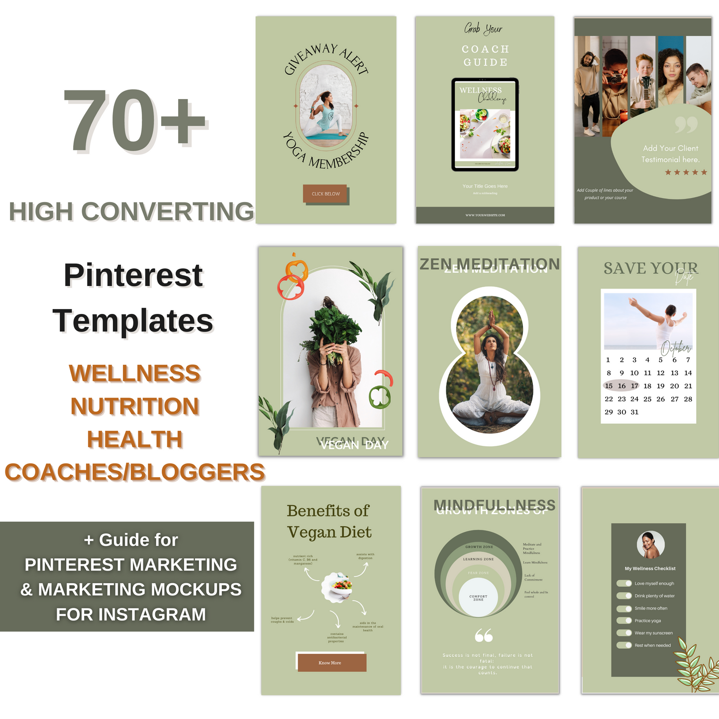 Pinterest templates for canva, pinterest template canva, wellness coach, online coach, health coach, nutritionist, coaching program, pin seo