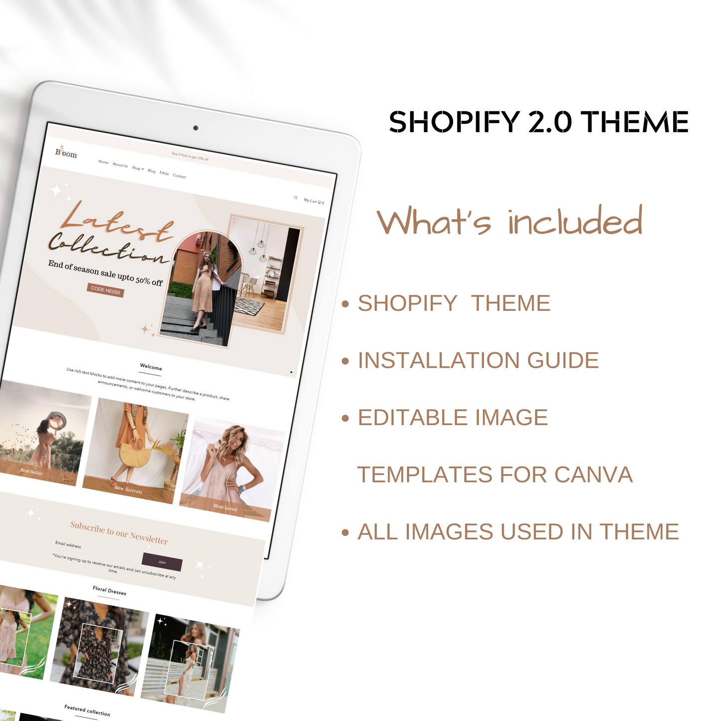 Boutique - Minimal Shopify theme, Beige Shopify Website design, Shopify theme template, Shopify 2.0, Feminine, Aesthetic, Canva banners