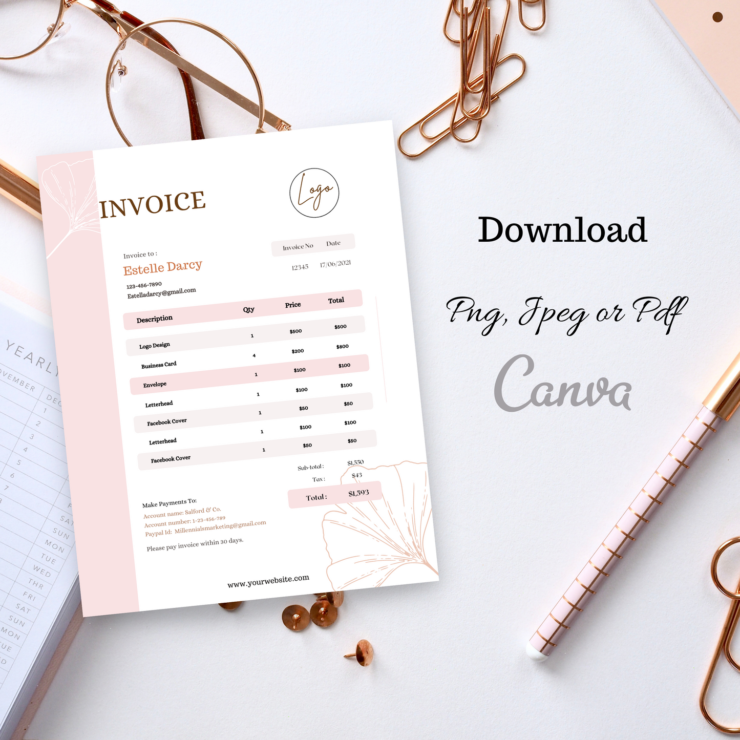 Editable Invoice Template Download Canva