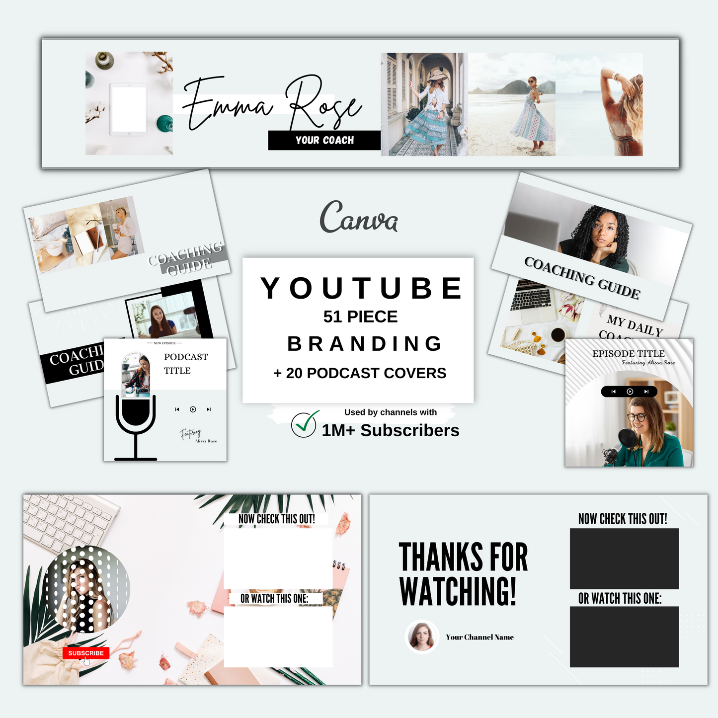 Minimal Youtube banner template, intro, channel kit, podcast cover art ,thumbnail, channel art, youtube banner real estate, podcast graphic