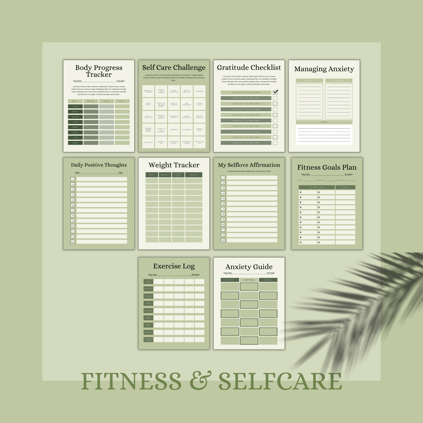 Wellness Planner, Self Care Planner, health planner, fitness planner, Workbook template canva, mood tracker, wellness tracker, habit tracker