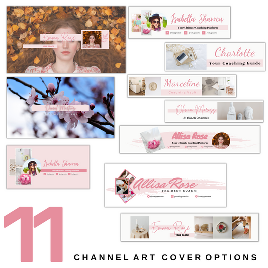 Youtube banner blush pink, podcast cover, youtube channel kit, youtube thumbnails, youtube intro, youtube branding, youtube kit, end screen