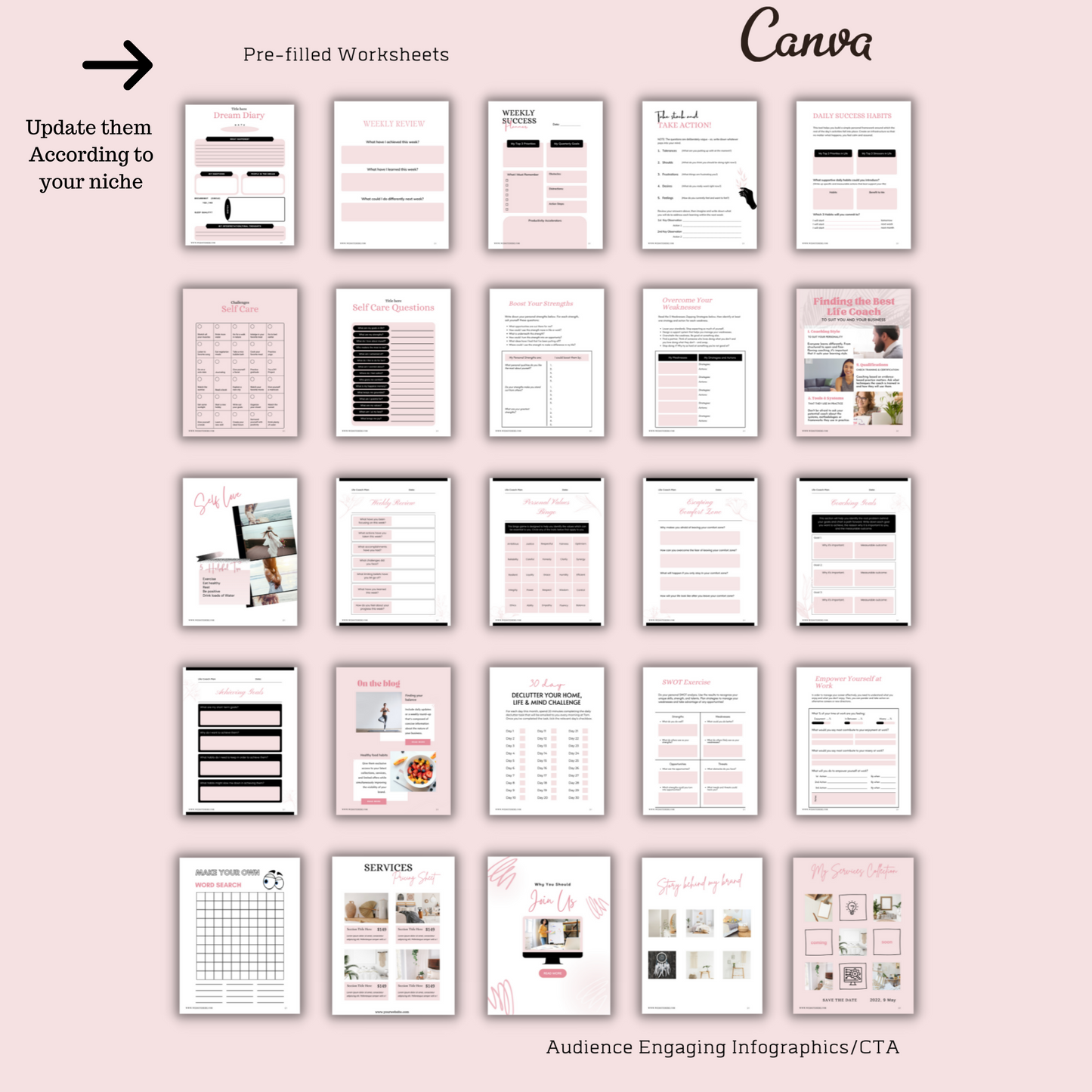 200+ Ultimate Blush pink Ebook/Workbook Template Canva