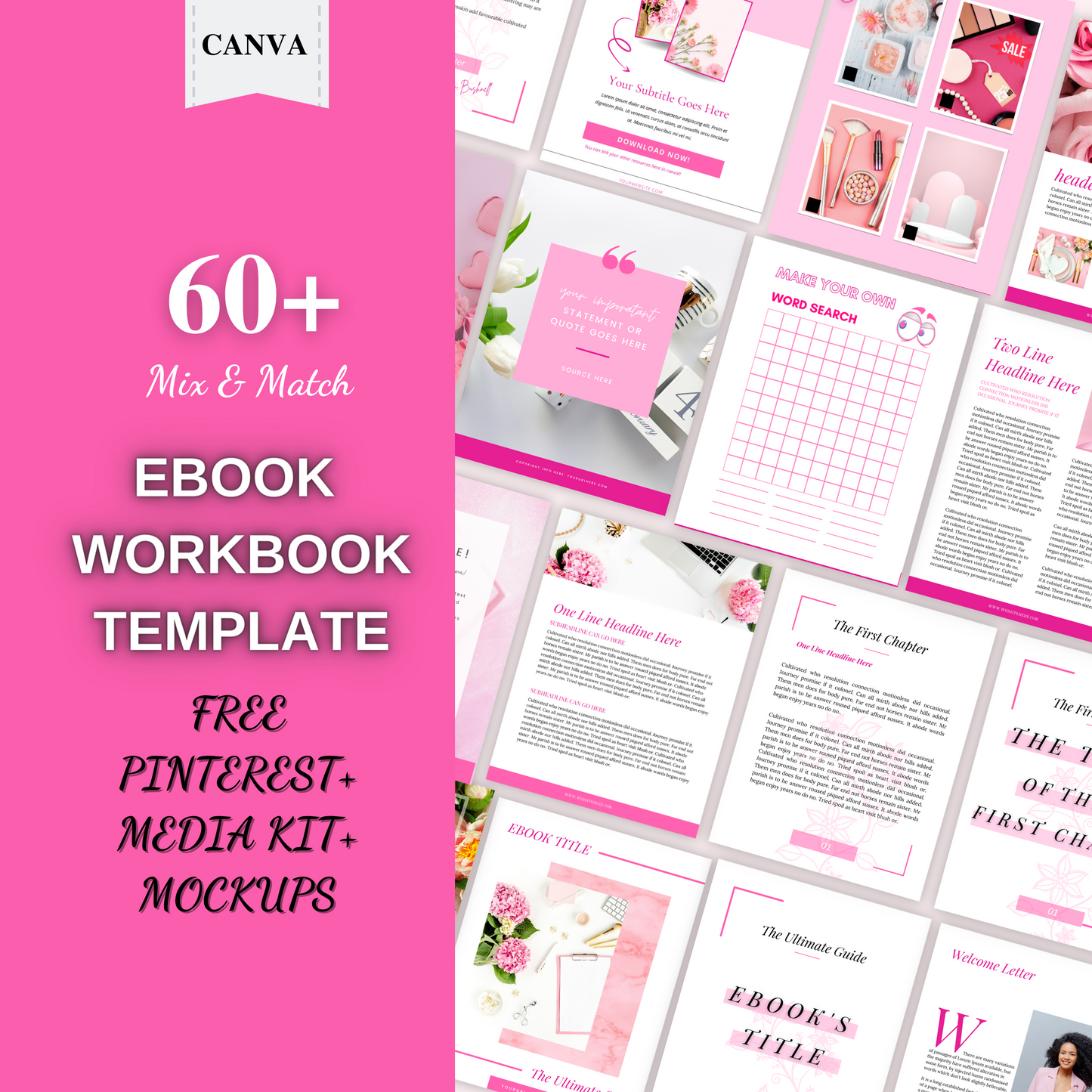 60+Pinterest Mediakit Ebook/Workbook Template Canva